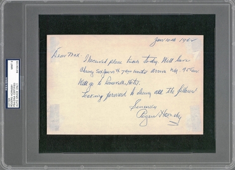 1962 Rogers Hornsby Handwritten & Signed Letter (PSA/DNA MINT 9)